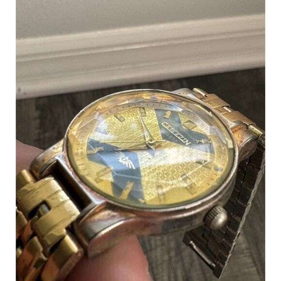 Rare Vintage Citizen Gold And Black Dial Watch Men’s Lot Of Two Embossed Glass - Picture 13 of 16